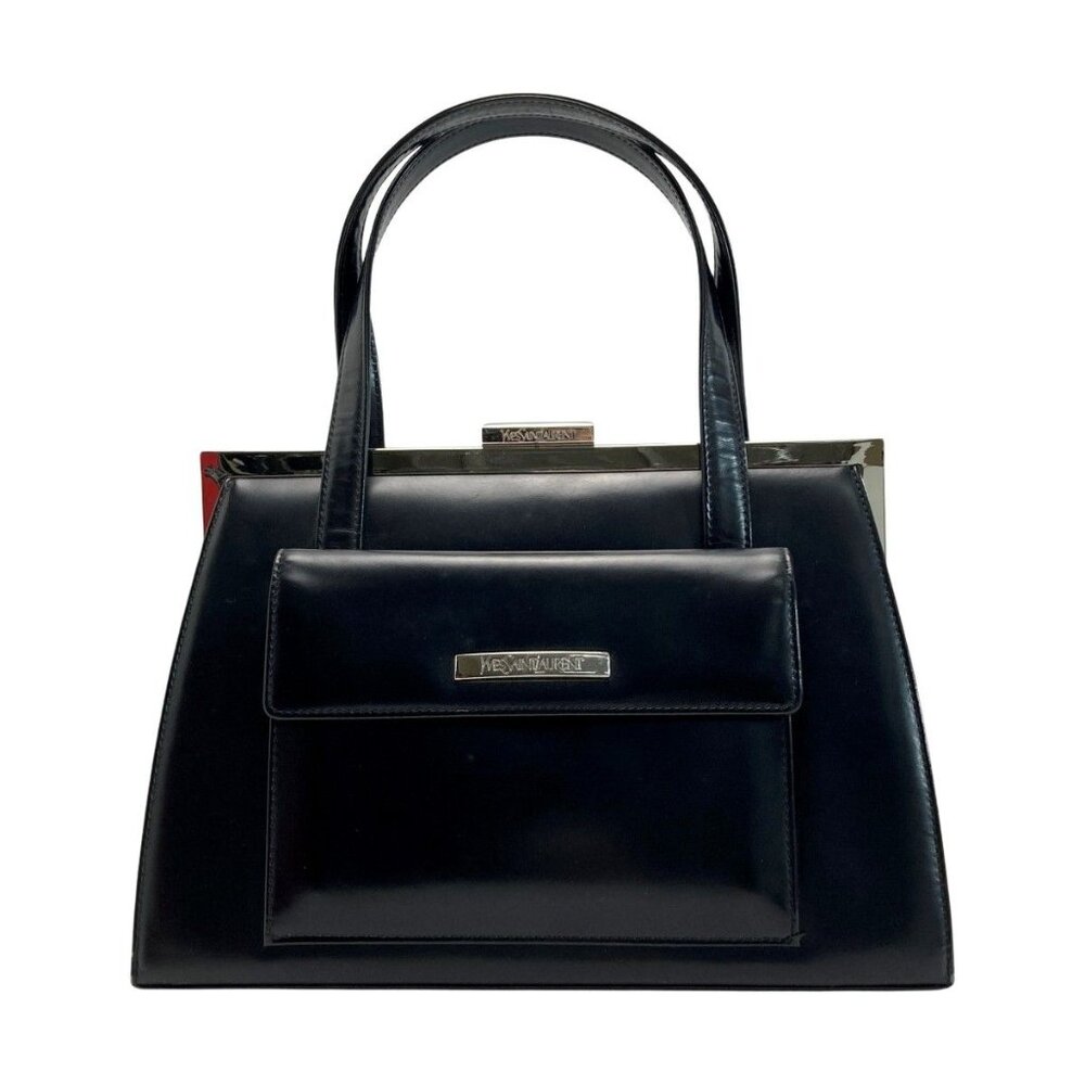Yves Saint Laurent Clasp Handbag Black Leather Hotei - Picture 1 of 9